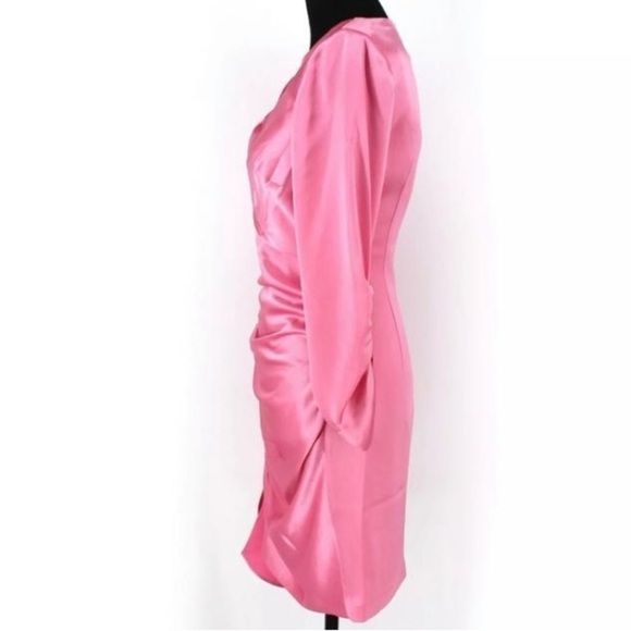 Cinq à Sept Barbie Pink Natalia Smooth Satin Long Sleeve Dress - Picture 7 of 16